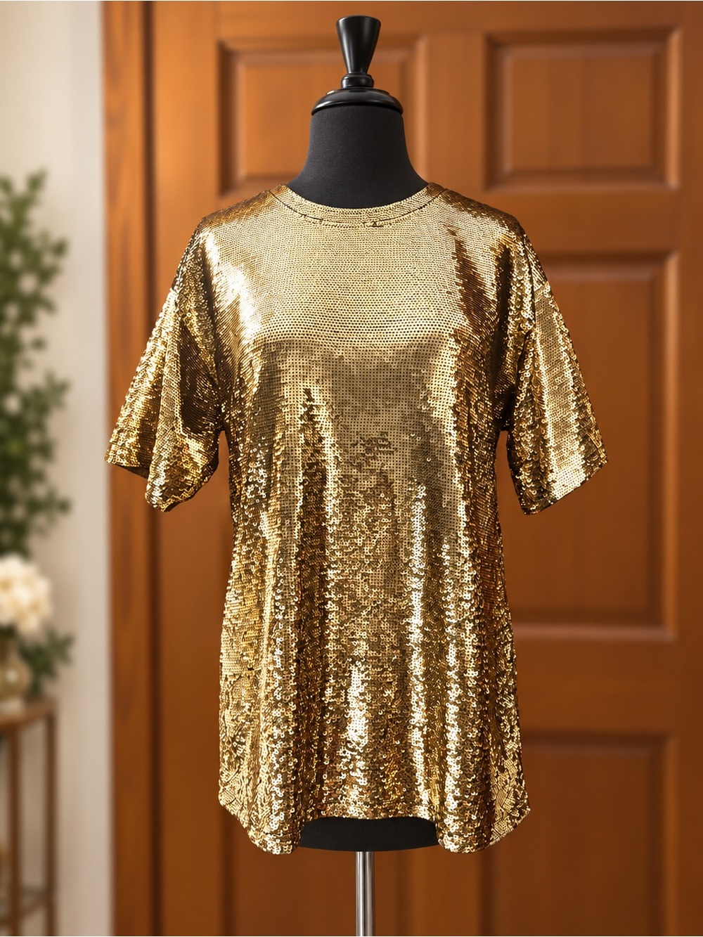 NWT Michael Kors Gold Sequin Oversized T Shirt Small Holiday Party Glam